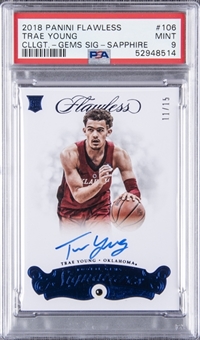2018-19 Panini Flawless Sapphire Gems Collegiate #106 Trae Young Signed Rookie Card (#11/15) - PSA MINT 9
